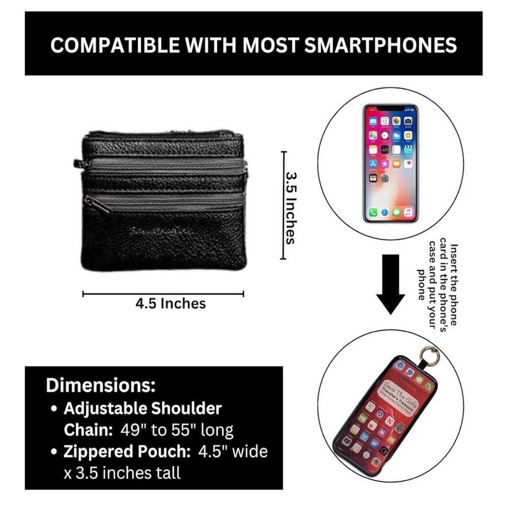 NEW: Save the Girls Clip and Go Phone Metal Chain with Pouch (Silver) - Picture 3 of 6